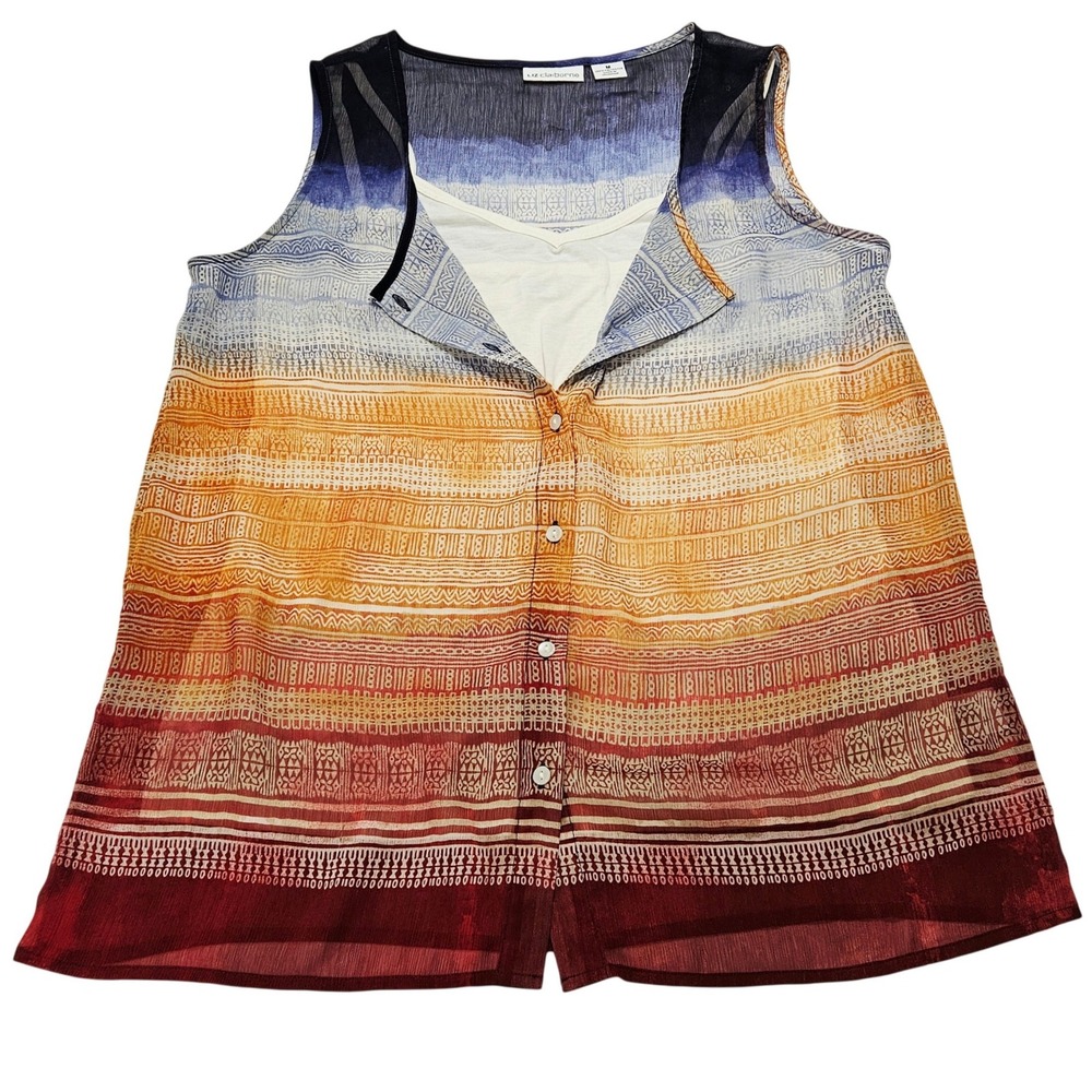 Liz Claiborne Womens Medium Boho Ombre Geometric Sleeveless Blouse & Camisole